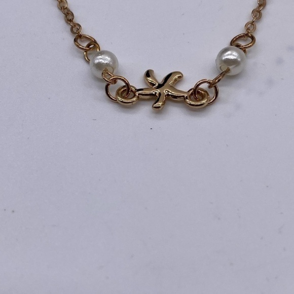 Starfish Tassel Gold Tone Bracelet With Faux Pearl Accents Adjustable Chain - Picture 4 of 6